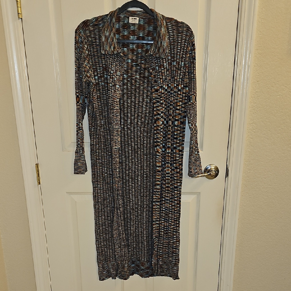 Cotton On Brown & Light Blue Long Sleeve Collared Knit Cardigan